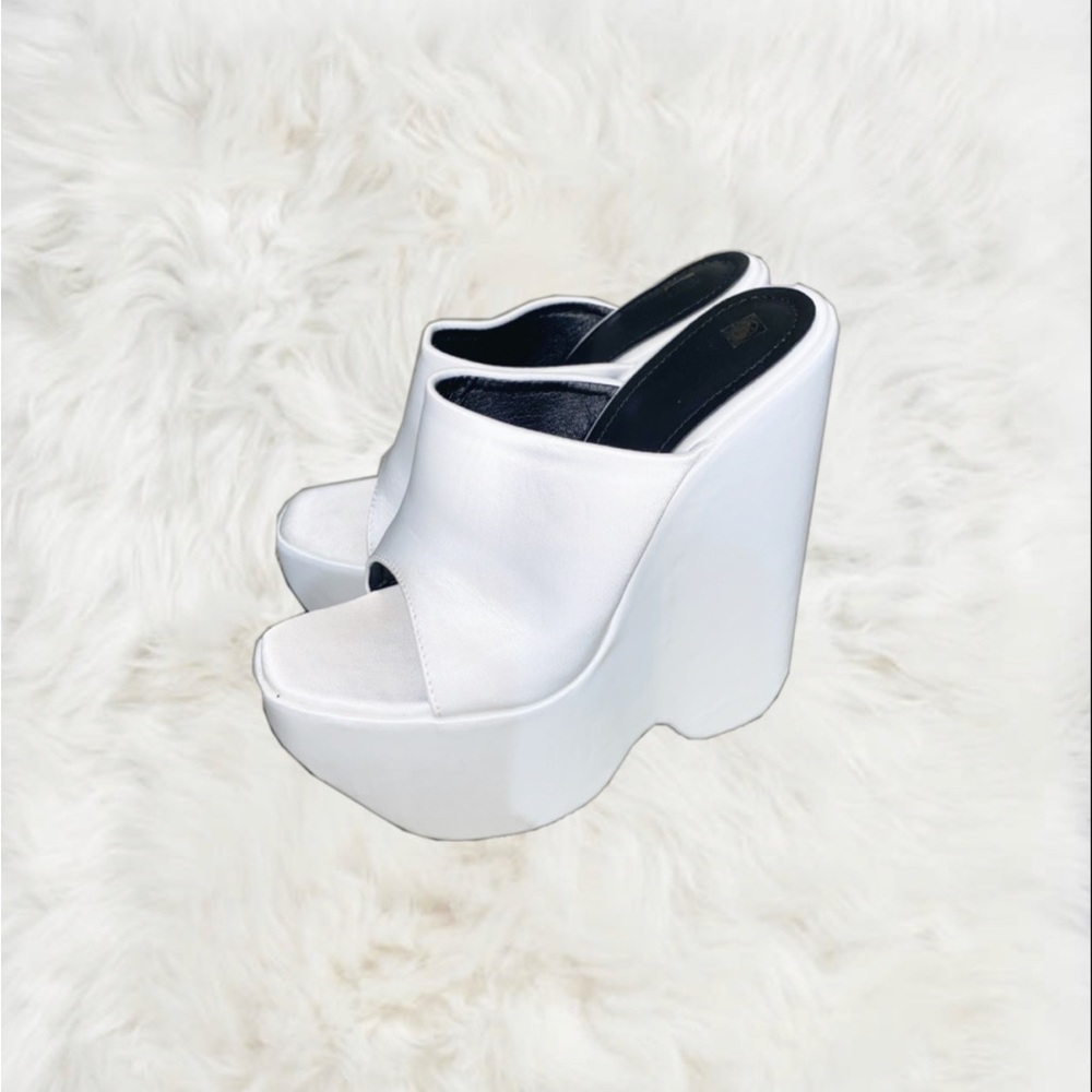 White platform wedge sandals